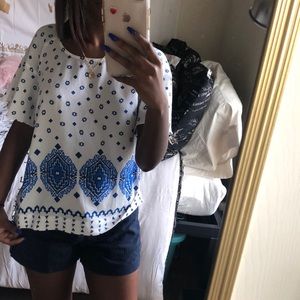 Royal blue and white blouse